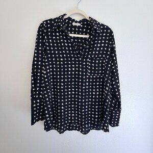 Pleione Black & White Polka Dot Long Sleeve Blouse